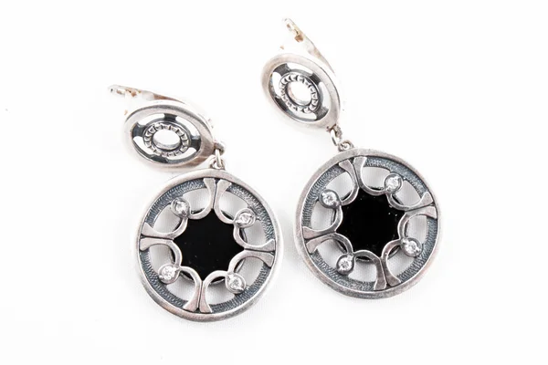 Silver earrings — Stock Photo, Image
