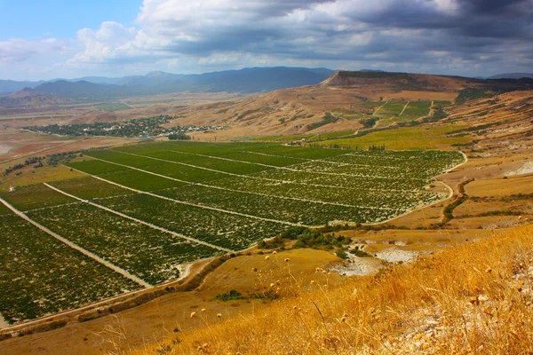 stock image Beautiful landscape of Crimean mountains, lakes, sea and fields