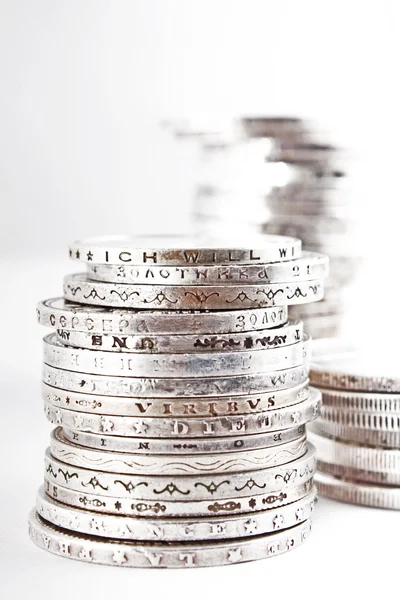 Stacks of silver money coins — Stock Photo, Image