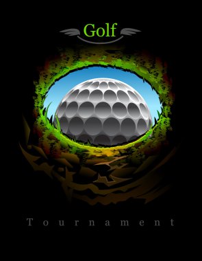 Golf ball going to the 18th hole. View from inside. You can easily remove the text elements and put your own clipart