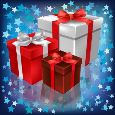 Yıldızlar arka plan üzerinde Noel hediyeleri soyut