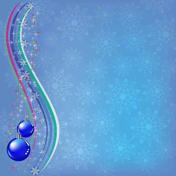 Navidad saludo bolas azules sobre fondo abstracto — Vector de stock