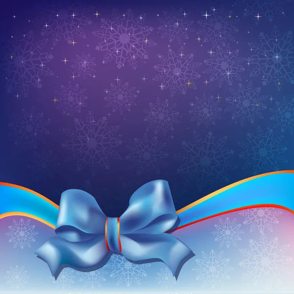 Vánoční pozdrav modrá stuha s lukem — Stockový vektor