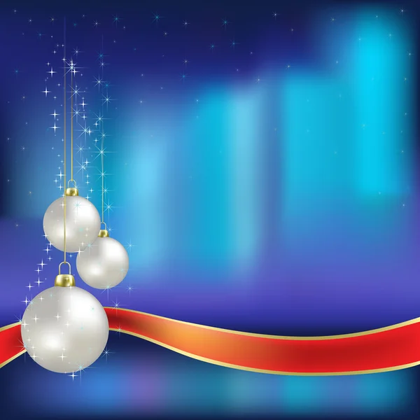 Christmas greeting white balls on aurora borealis background — Stock Vector