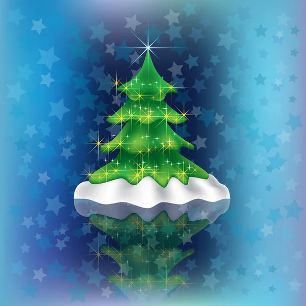 Arbre de Noël sur fond d'étoiles bleues — Image vectorielle