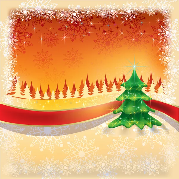 Χριστουγεννιάτικο δέντρο σε πορτοκαλί φόντο — Διανυσματικό Αρχείο