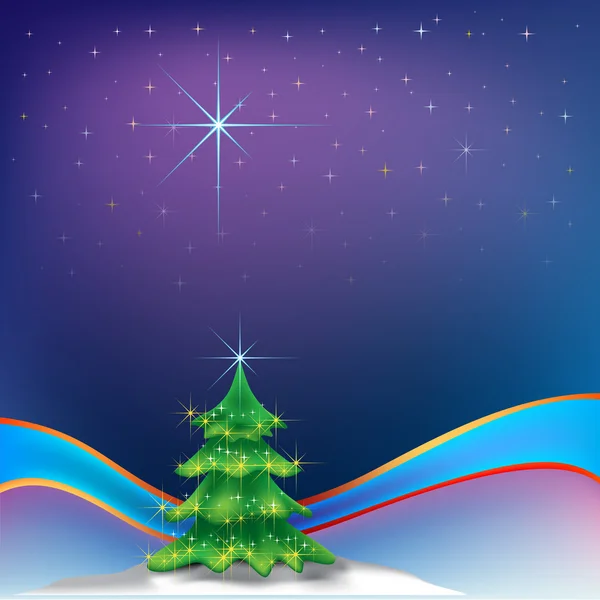 Kerstboom met blauw lint — Stockvector