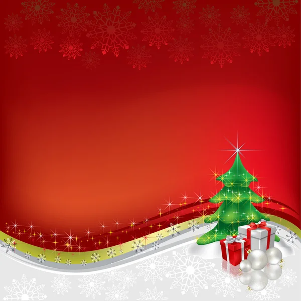 Χριστουγεννιάτικο δέντρο με δώρα στο κόκκινο φόντο — Διανυσματικό Αρχείο