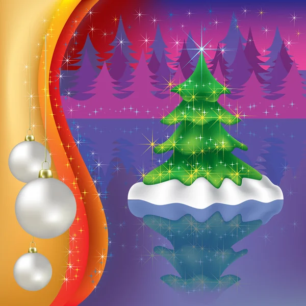 보라색 숲과 크리스마스 트리 — 스톡 벡터