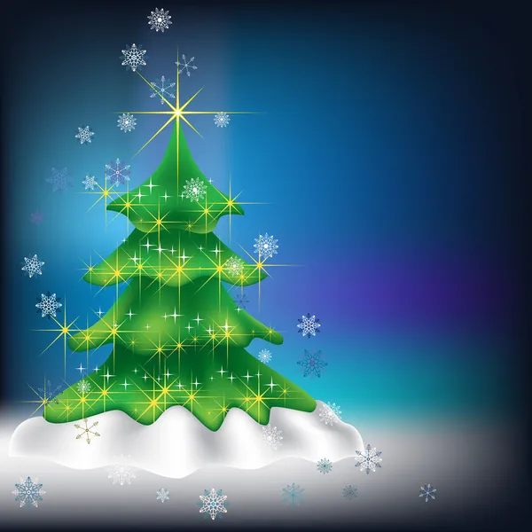 Vánoční strom s sněhové vločky na tmavém pozadí — Stockový vektor