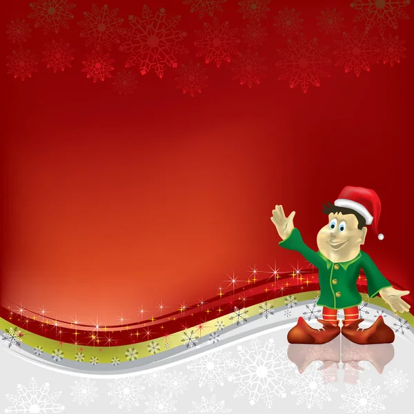 Enano de felicitación de Navidad sobre fondo rojo — Vector de stock
