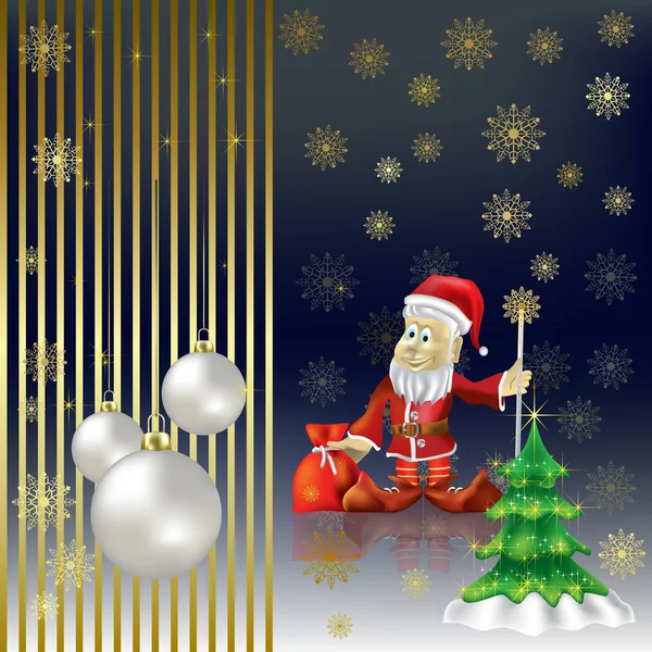 Árbol de Navidad y Santa Claus sobre fondo dorado — Archivo Imágenes Vectoriales