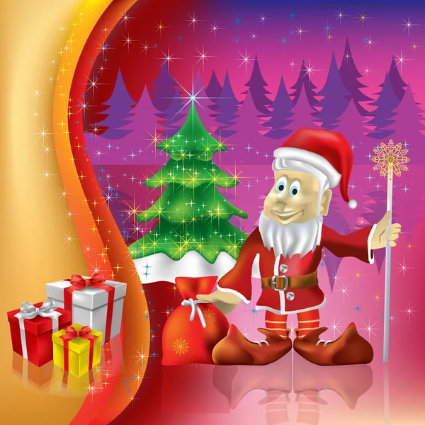 Christmas tree with Santa Claus on a purple background — Stock Vector