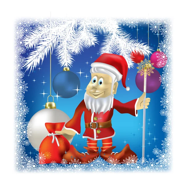 Santa Claus with gifts on blue background — Stock Vector