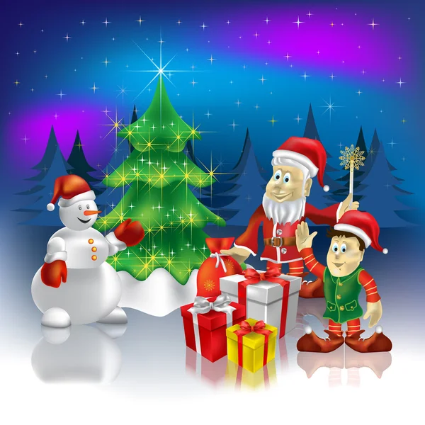 Saludo de Navidad Santa Claus con regalos — Archivo Imágenes Vectoriales