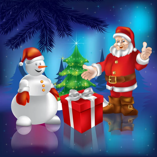 Santa claus a sněhulák v lese — Stockový vektor