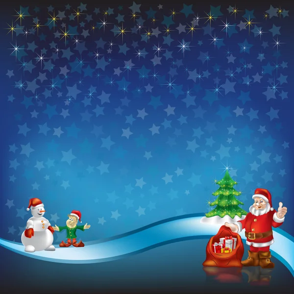 Saludo navideño con Papá Noel sobre un fondo azul de estrellas — Archivo Imágenes Vectoriales