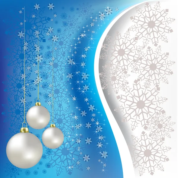 Saluto natalizio con fiocchi di neve e palle di nacreo — Vettoriale Stock