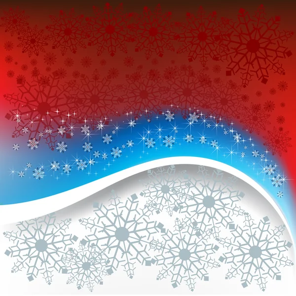 Jul hälsning med snöflingor och stjärnor — Stock vektor