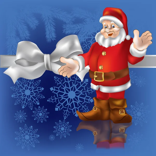 Regalo de Navidad Santa Claus sobre un fondo azul — Vector de stock