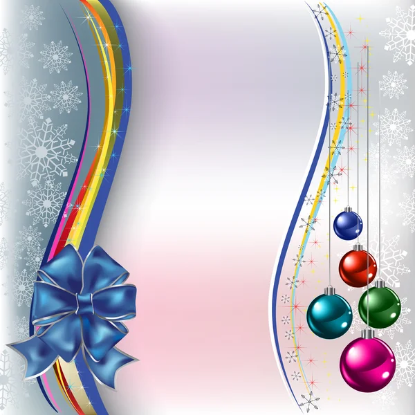 Vánoční pozdrav modré luk s míčky na bílé — Stockový vektor