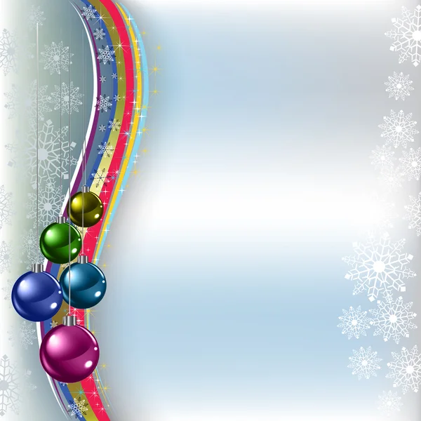 Natale saluto palline colorate su un blu — Vettoriale Stock