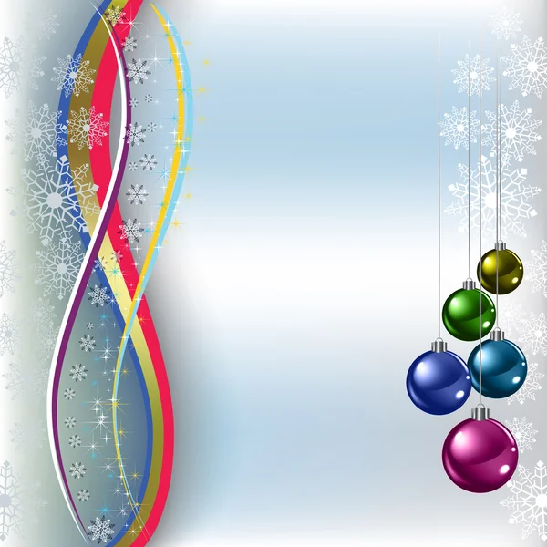 Natale saluto palline colorate su sfondo blu — Vettoriale Stock