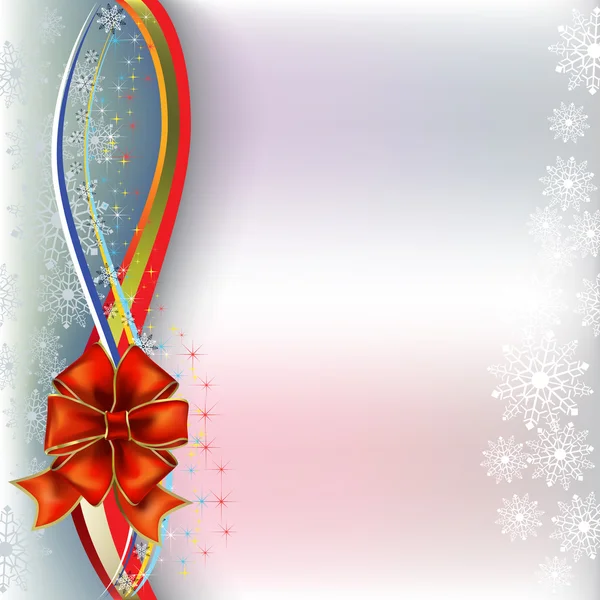 Navidad saludo lazo rojo con cintas de colores — Archivo Imágenes Vectoriales