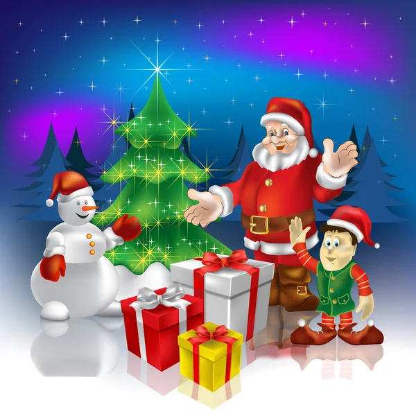 Saludo de Navidad Santa con regalos — Vector de stock