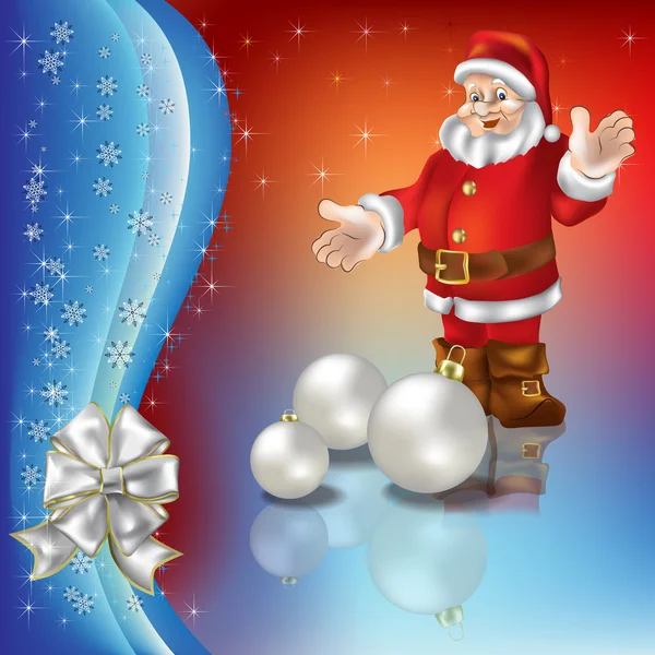 Christmas greeting with Santa Claus and white balls — Stock Vector