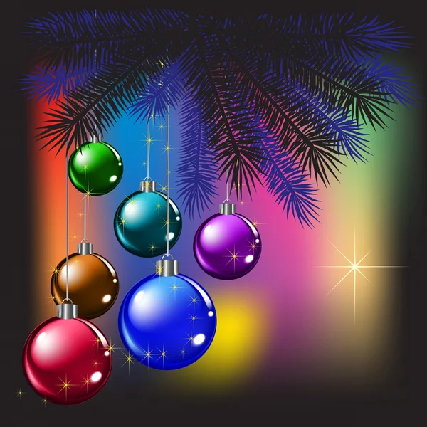 Árbol de Navidad y bolas sobre un fondo de color — Vector de stock