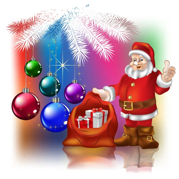 Père Noël avec des cadeaux de Noël sur un fond coloré — Image vectorielle