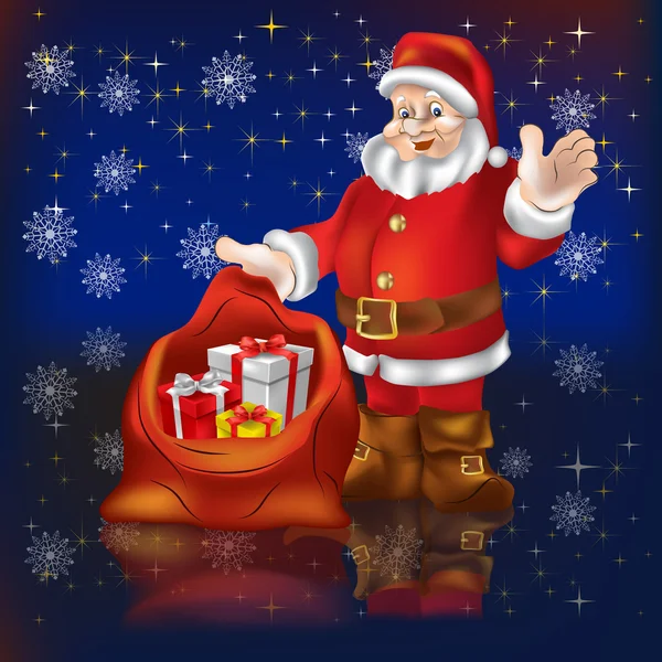 Weihnachtsmann mit Geschenken auf einem schwarzen — Stockvektor