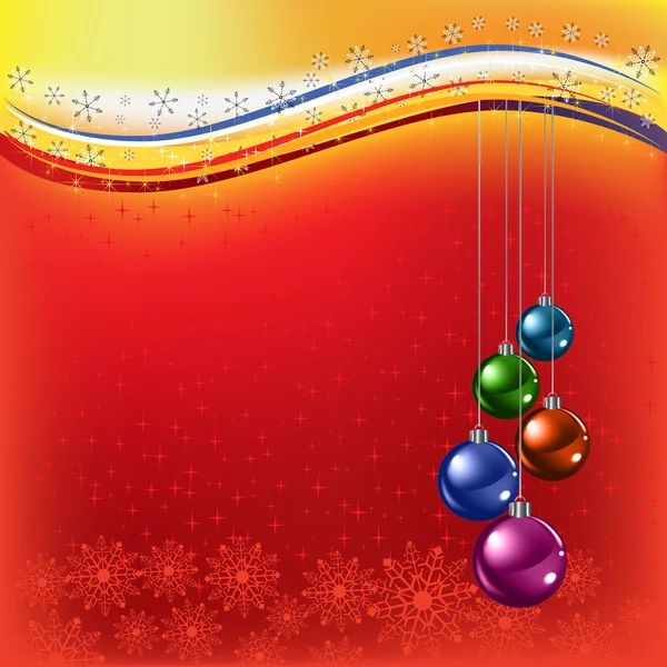 Natal saudação bolas coloridas em um fundo vermelho — Vetor de Stock