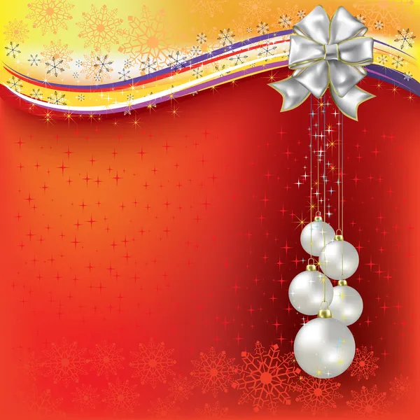 Jul hälsning pärla bollar med vit rosett på en röd — Stock vektor