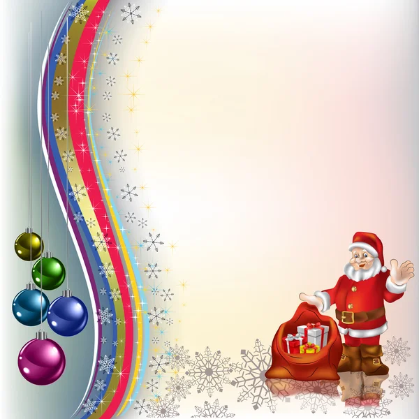 Boże Narodzenie powitanie Świętego Mikołaja z prezentami i kolorowe kulki — Wektor stockowy