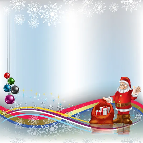Різдвяні привітання Санта-Клауса з подарунками і кольорові кульки — стоковий вектор
