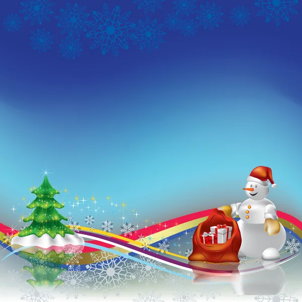 Χριστούγεννα χαιρετισμό χιονάνθρωπος με δώρα — Διανυσματικό Αρχείο