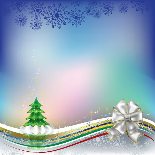Vánoční pozdrav bílé luk a zelený strom — Stockový vektor