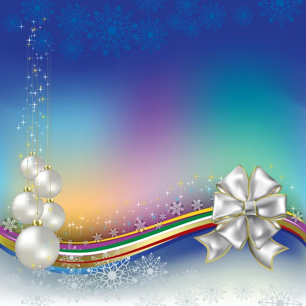 Weihnachtsgruß weiße Schleife und Perlenkugeln — Stockvektor