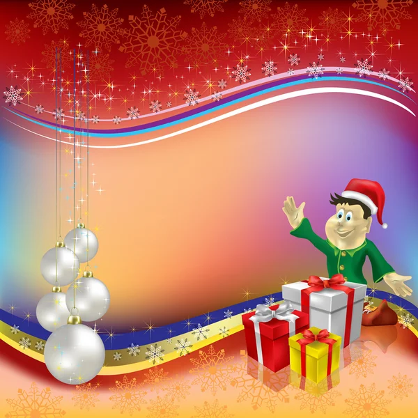 Saludo navideño con bolas parl y enano — Vector de stock