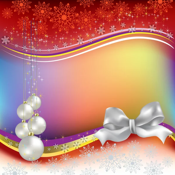 Saludo navideño con bolas parl y lazo blanco — Archivo Imágenes Vectoriales