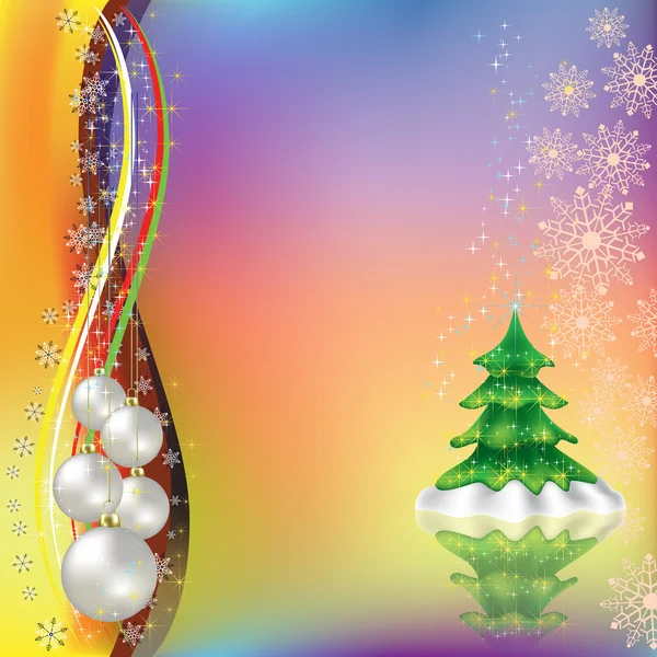 Saluto di Natale con albero e sfere di perle — Vettoriale Stock