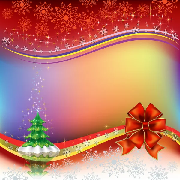 Vánoční pozdrav s strom a červenou stuhu — Stockový vektor