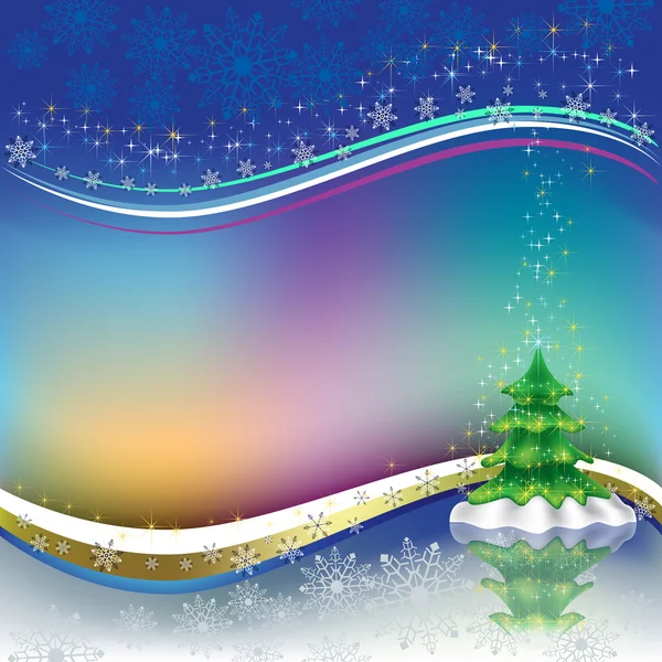 Saludo navideño con árbol sobre fondo coloreado — Archivo Imágenes Vectoriales
