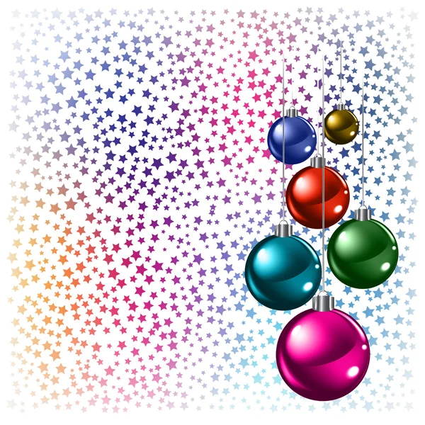 Weihnachten Hintergrund farbige Kugeln mit Sternen auf einem weißen — Stockvektor