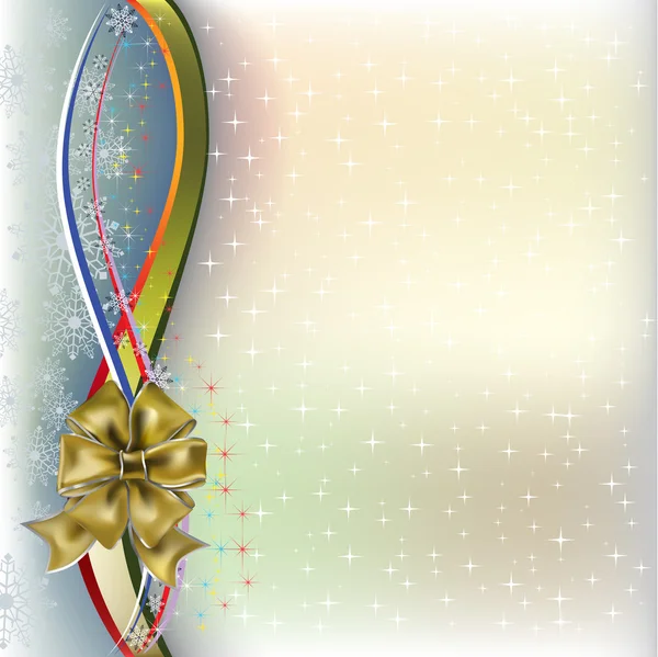 Christmas greeting gold bow with colored ribbons — Stock Vector