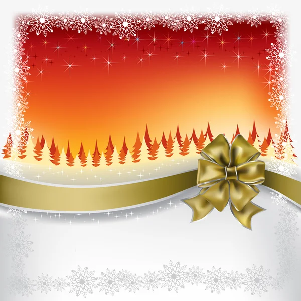 Christmas greeting gold bow with ribbon on orange background — Stock Vector