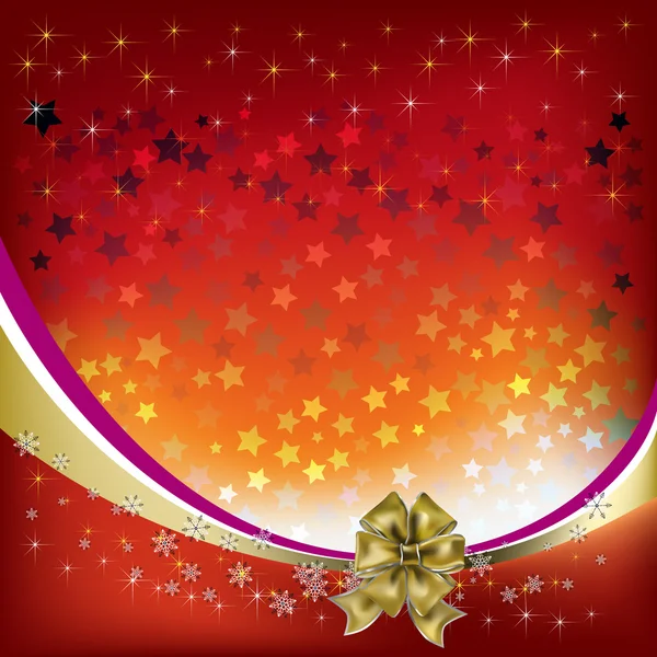 Christmas greeting with gold bow on red — Stockvector