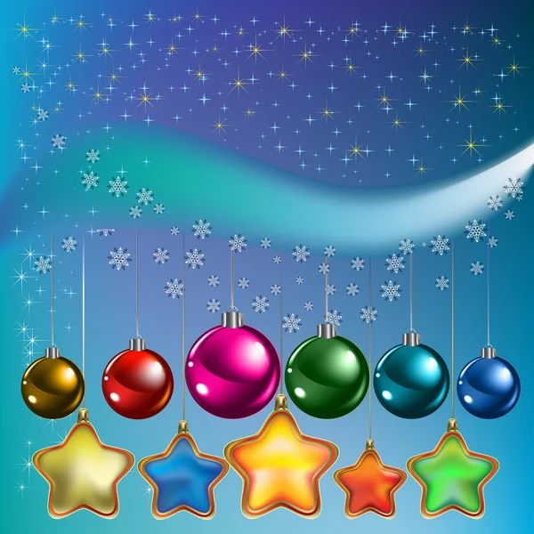 Noel süslemeleri renkli toplar ve yıldız — Stok Vektör